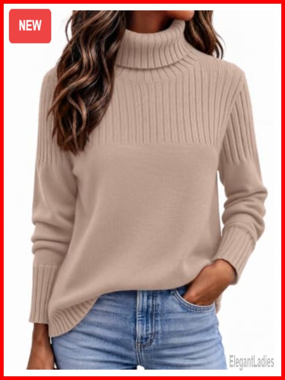 Turtleneck Sweater Ribbed Knit Pullover Long Sleeve Casual Winter Top